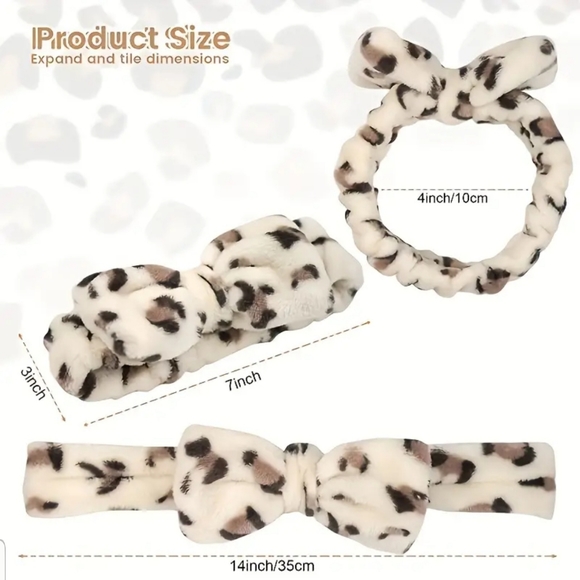 Soft & Fluffy Leopard Headband With Bow - Beige & Black - Picture 4 of 5